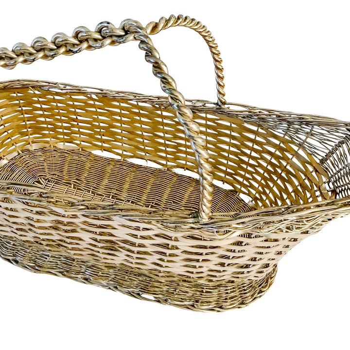Vintage Woven Silver-Plated Wine Bottle Basket Caddy & Sommelier Basket