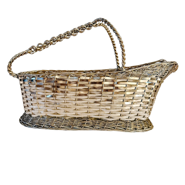 Vintage Woven Silver-Plated Wine Bottle Basket Caddy & Sommelier Basket