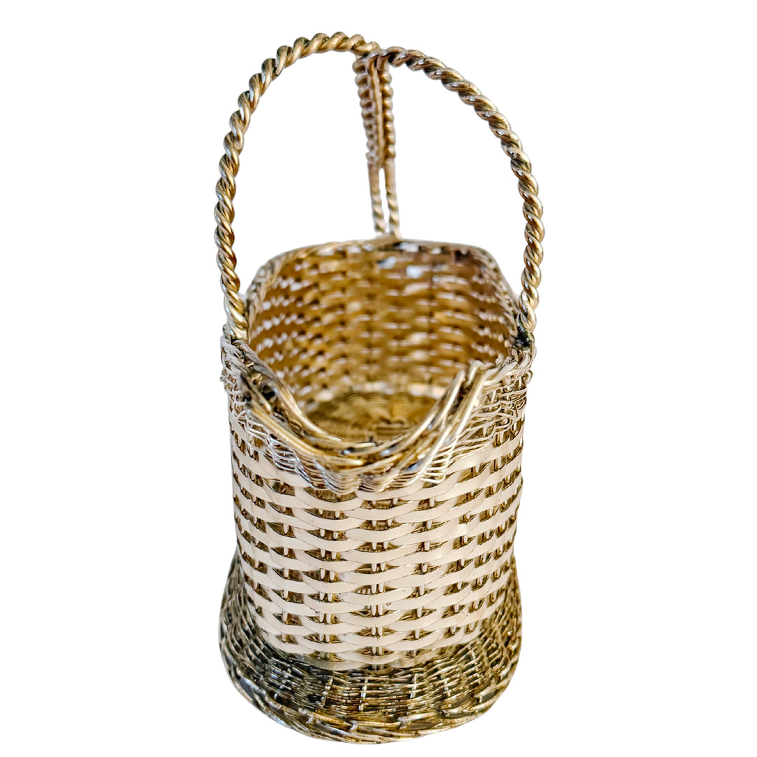 Vintage Woven Silver-Plated Wine Bottle Basket Caddy & Sommelier Basket