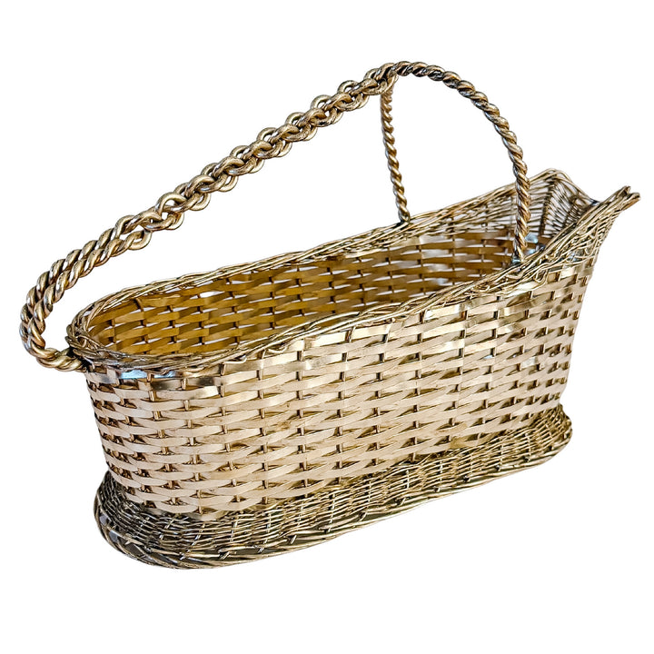 Vintage Woven Silver-Plated Wine Bottle Basket Caddy & Sommelier Basket
