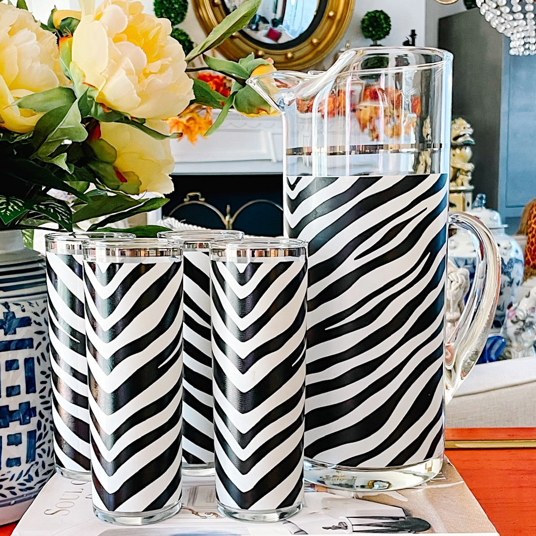 Pitcher Zebra Zebra Print Highball Glasses & Pitcher Set – House of Andaloo