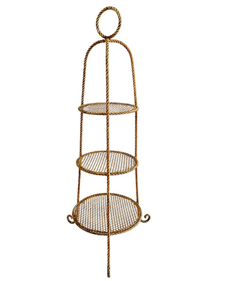 1950s Italian Gold Tole Rope 3-Tier Etagere Stand