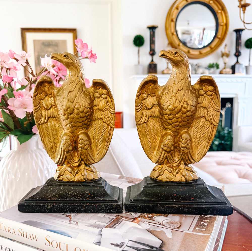 Vintage Borghese Federal Gilt Plaster Eagle Bookends