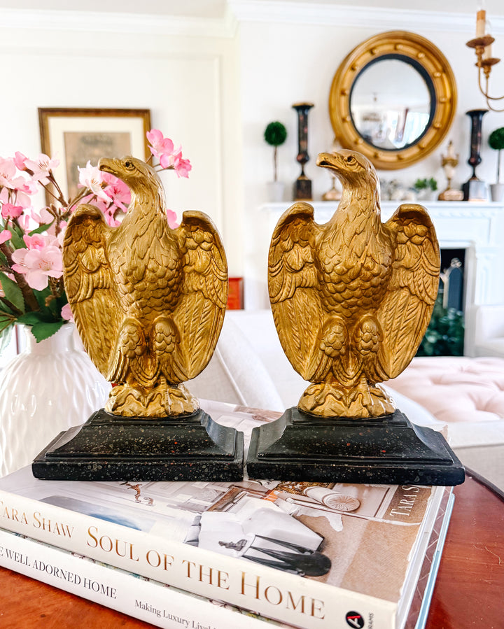 Vintage Borghese Federal Gilt Plaster Eagle Bookends