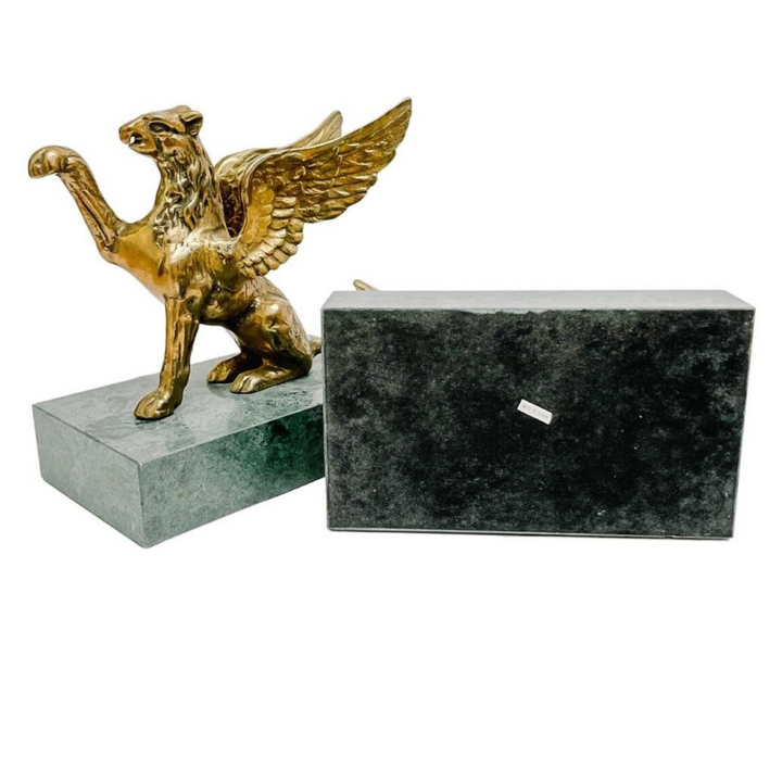 Vintage Brass Griffins on Green Marble Bases Bookends, a Pair