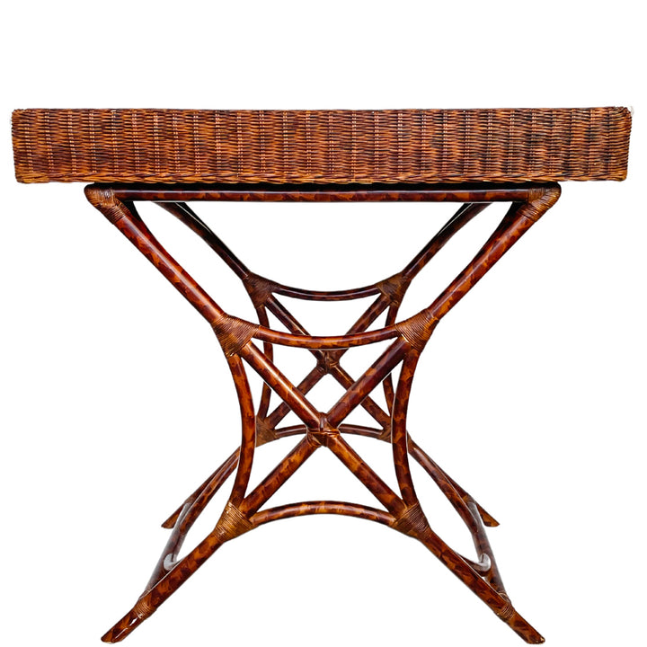 Vintage Tortoiseshell Finish Bamboo and Rattan Tray Table