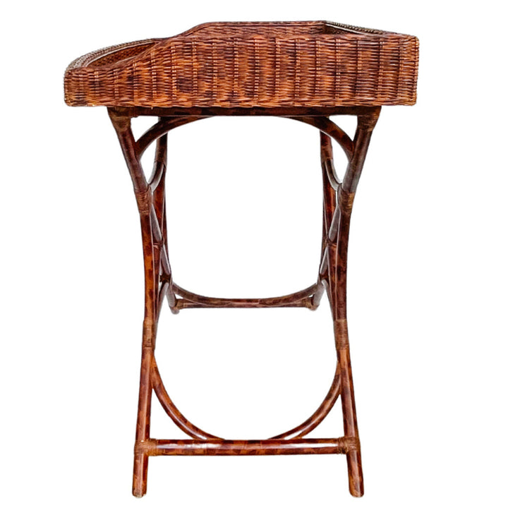 Vintage Tortoiseshell Finish Bamboo and Rattan Tray Table