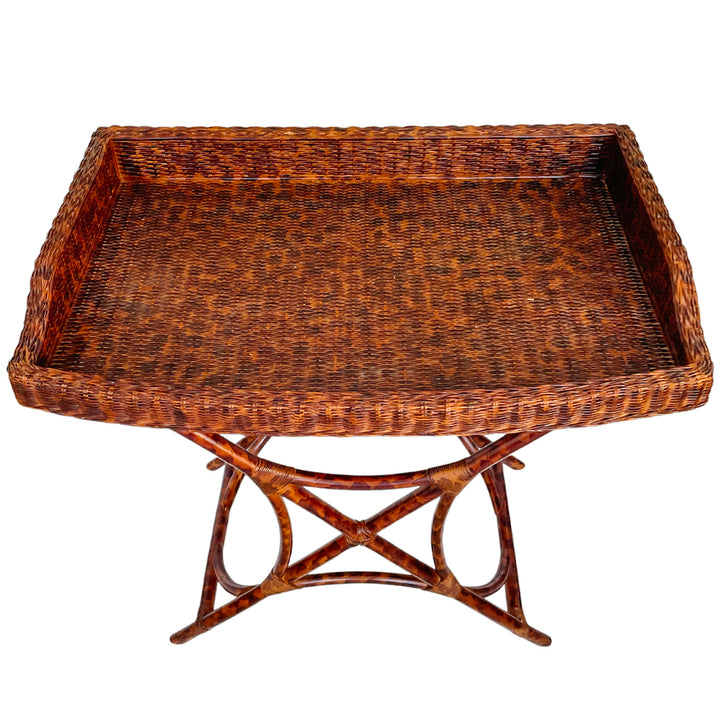 Vintage Tortoiseshell Finish Bamboo and Rattan Tray Table
