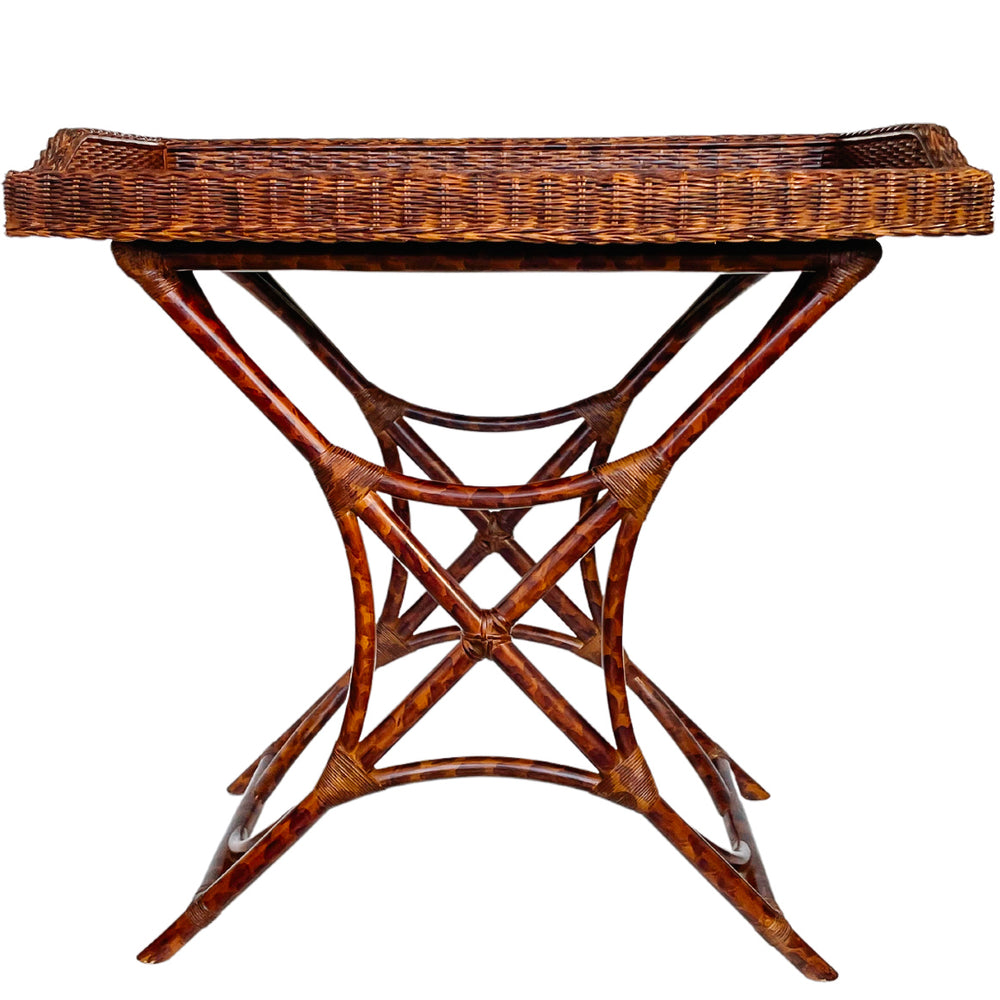 Vintage Tortoiseshell Finish Bamboo and Rattan Tray Table
