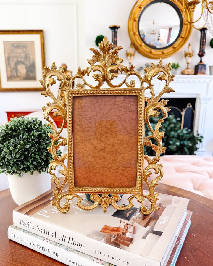 Vintage Cast Brass Rococo Style Ornate Photo Frame