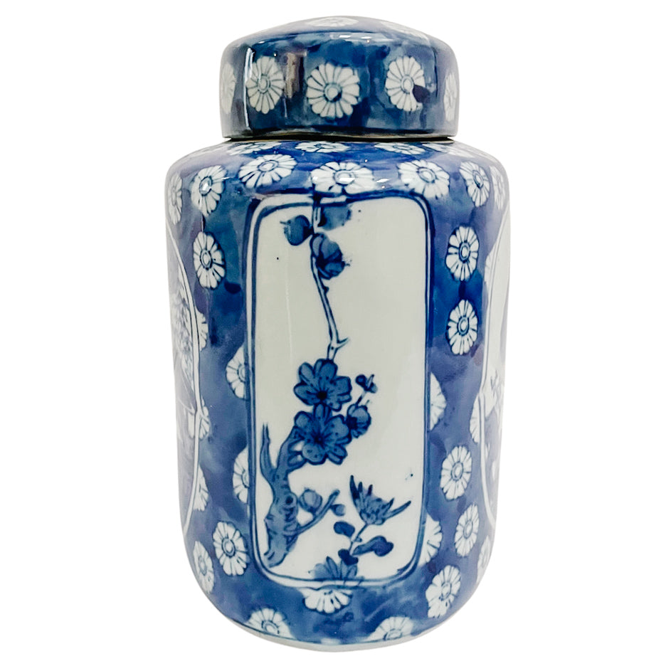 Vintage Chinese Blue Willow Porcelain Large Tea Caddy