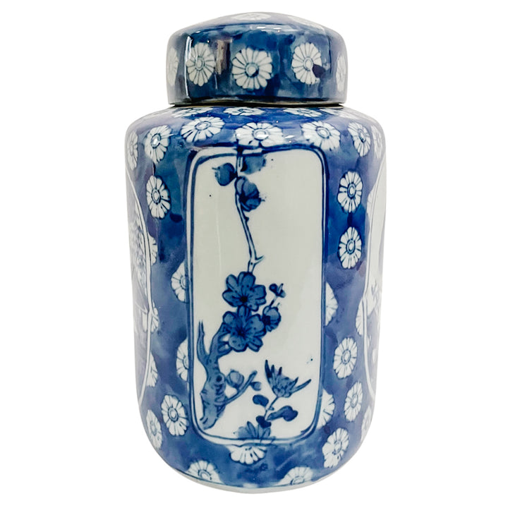 Vintage Chinese Blue Willow Porcelain Large Tea Caddy