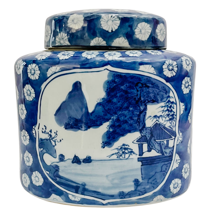 Vintage Chinese Blue Willow Porcelain Large Tea Caddy