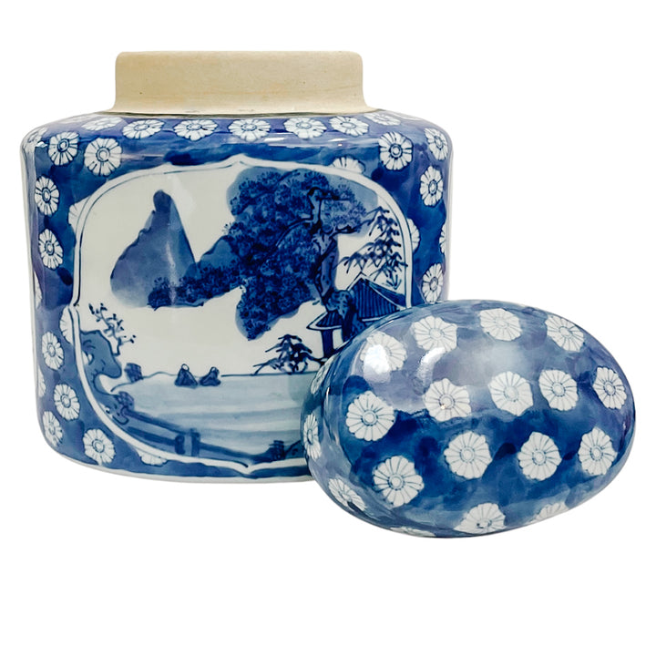 Vintage Chinese Blue Willow Porcelain Large Tea Caddy