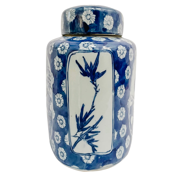 Vintage Chinese Blue Willow Porcelain Large Tea Caddy