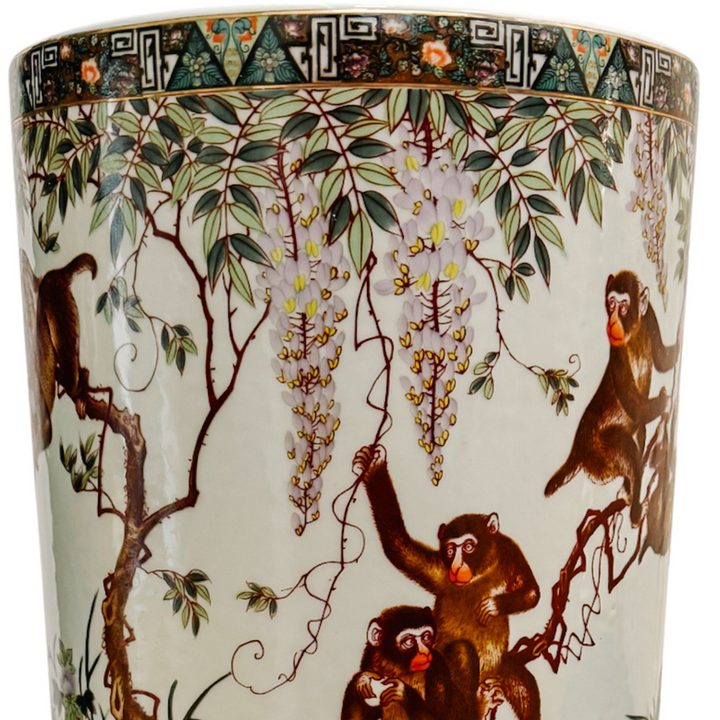 Vintage Chinese Chinoiserie Monkeys Umbrella Stand