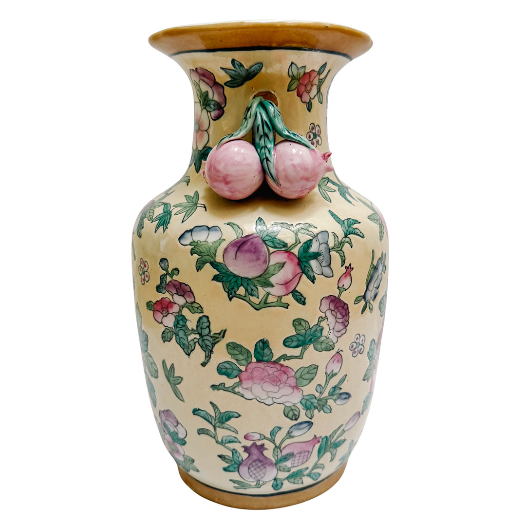 Vintage Chinese Famille Rose Vase with Pomegranate Handles