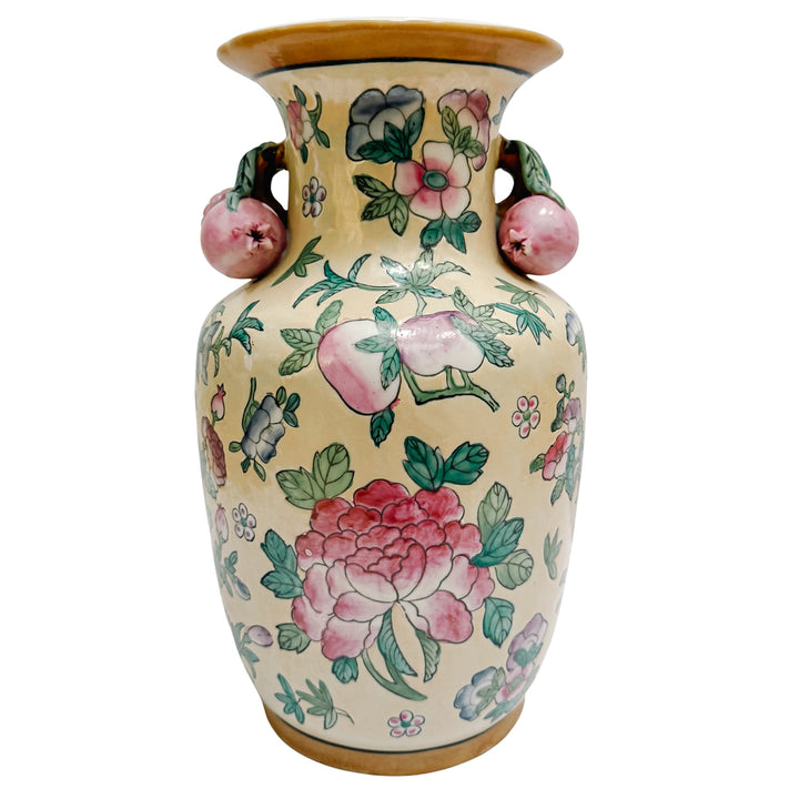 Vintage Chinese Famille Rose Vase with Pomegranate Handles