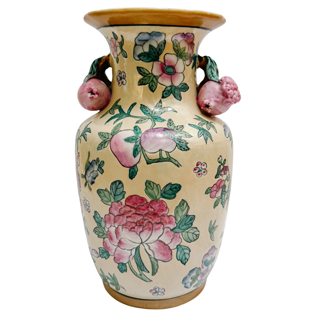 Vintage Chinese Famille Rose Vase with Pomegranate Handles