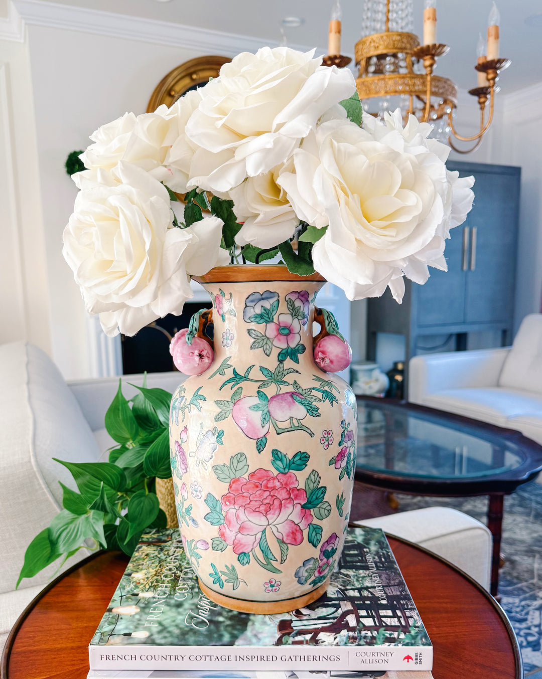 Vintage Chinese Famille Rose Vase with Pomegranate Handles