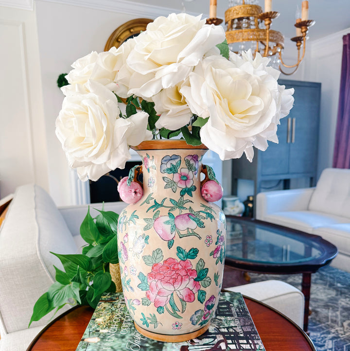 Vintage Chinese Famille Rose Vase with Pomegranate Handles