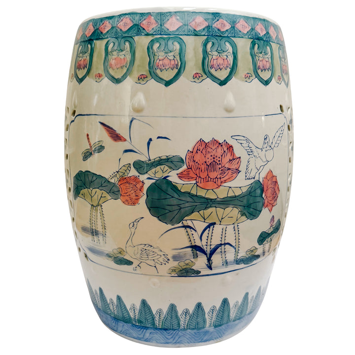 Vintage Chinese Pink Lotus Pastels Garden Stool