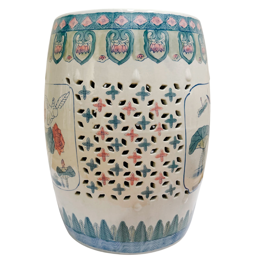 Vintage Chinese Pink Lotus Pastels Garden Stool