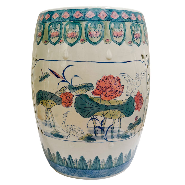 Vintage Chinese Pink Lotus Pastels Garden Stool