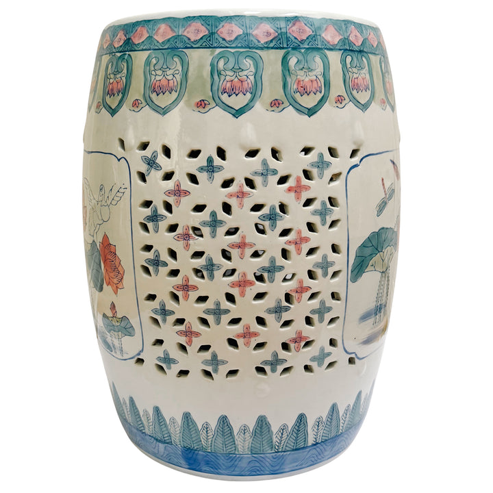 Vintage Chinese Pink Lotus Pastels Garden Stool