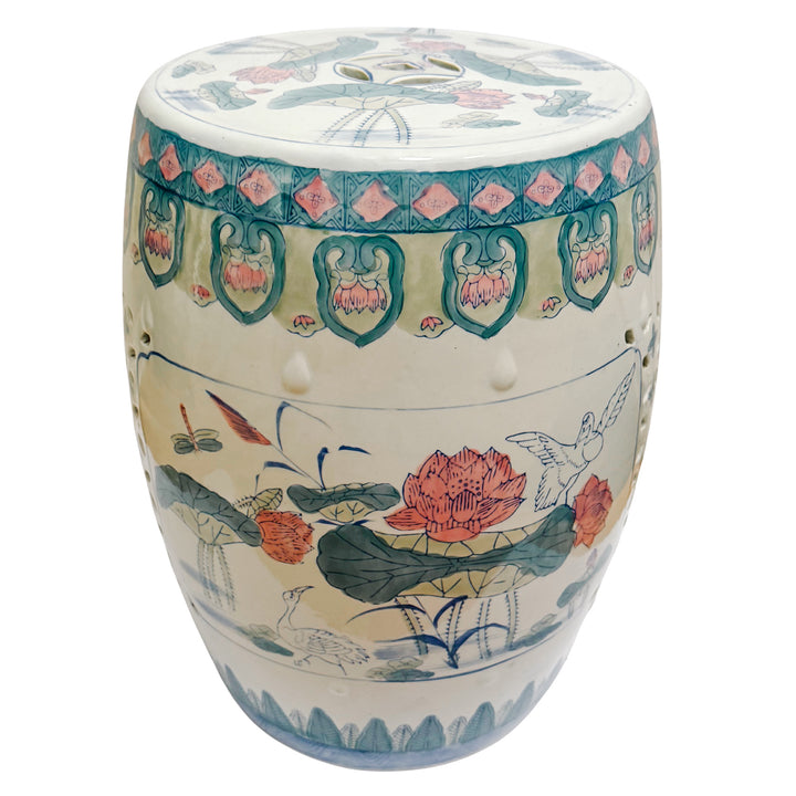 Vintage Chinese Pink Lotus Pastels Garden Stool
