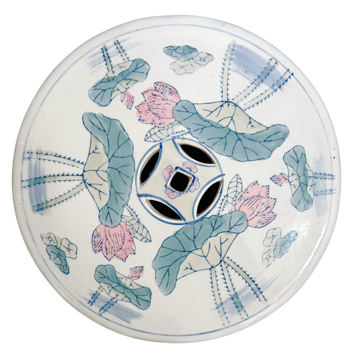Vintage Chinese Pink Lotus Pastels Garden Stool