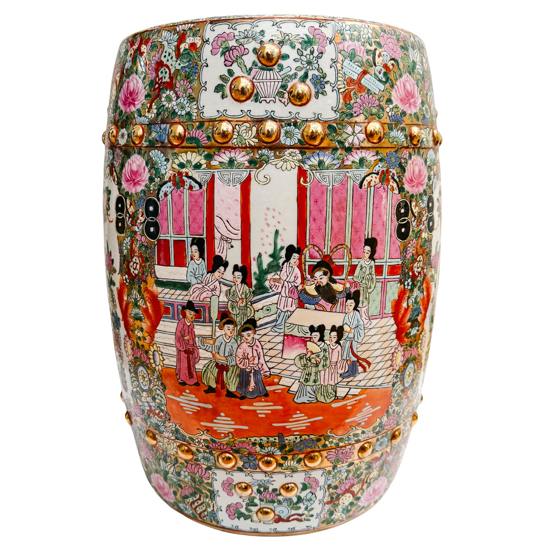 Vintage Chinese Rose Medallion Garden Stool