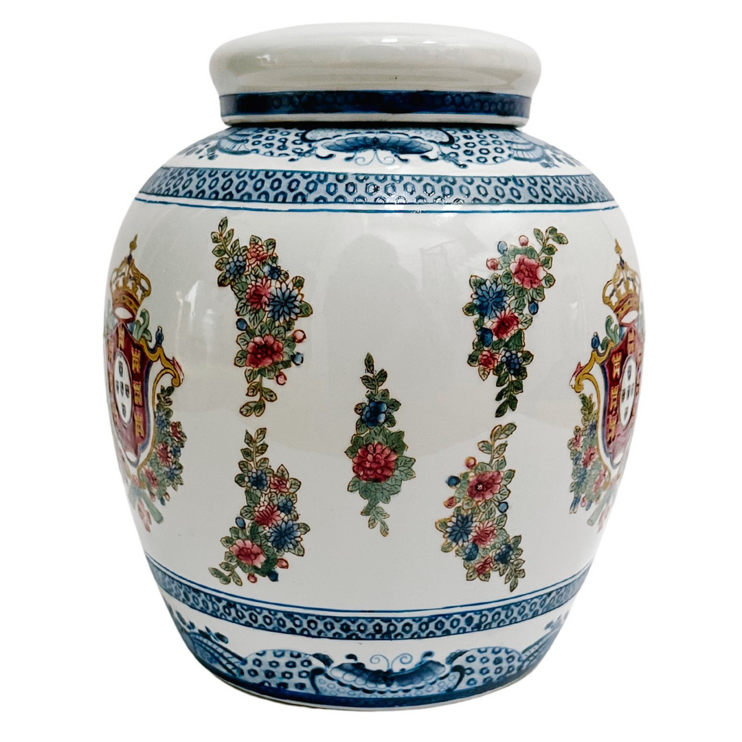 Vintage Chinoiserie Armorial Ginger Jar