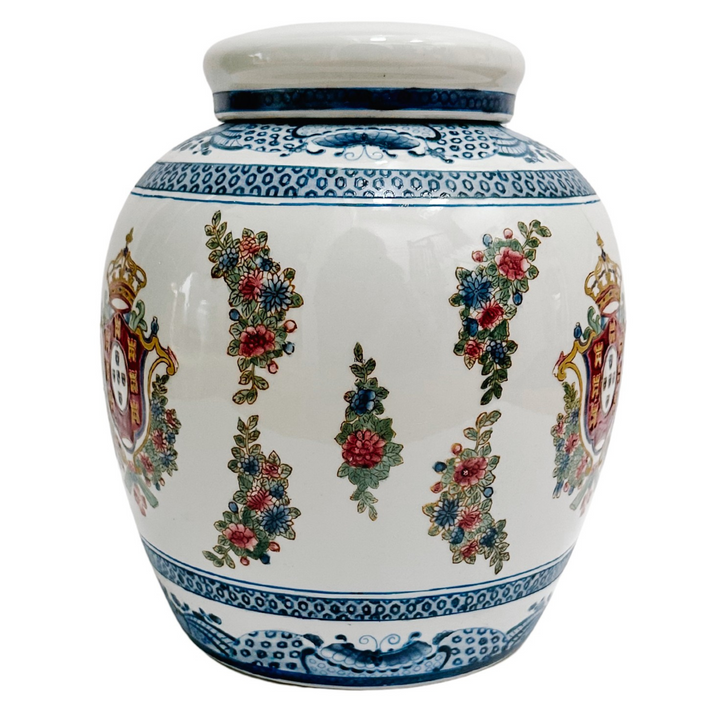 Vintage Chinoiserie Armorial Ginger Jar
