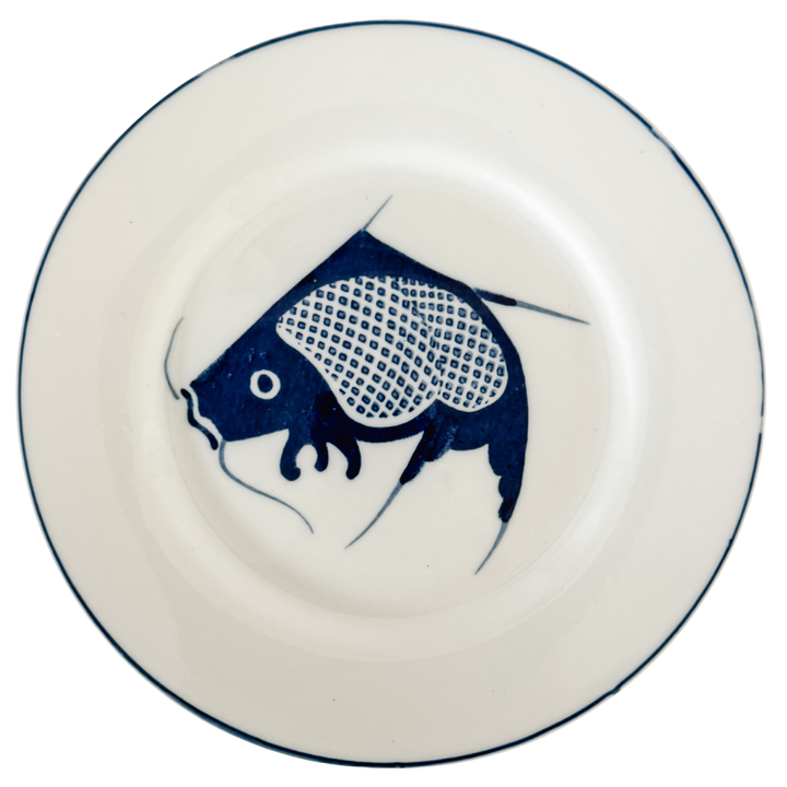 Vintage Chinoiserie Blue & White Koi Fish Dinner Plates – Set of 8