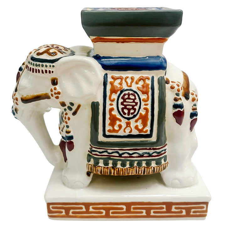 Vintage Chinoiserie Ceramic Elephants Bookends
