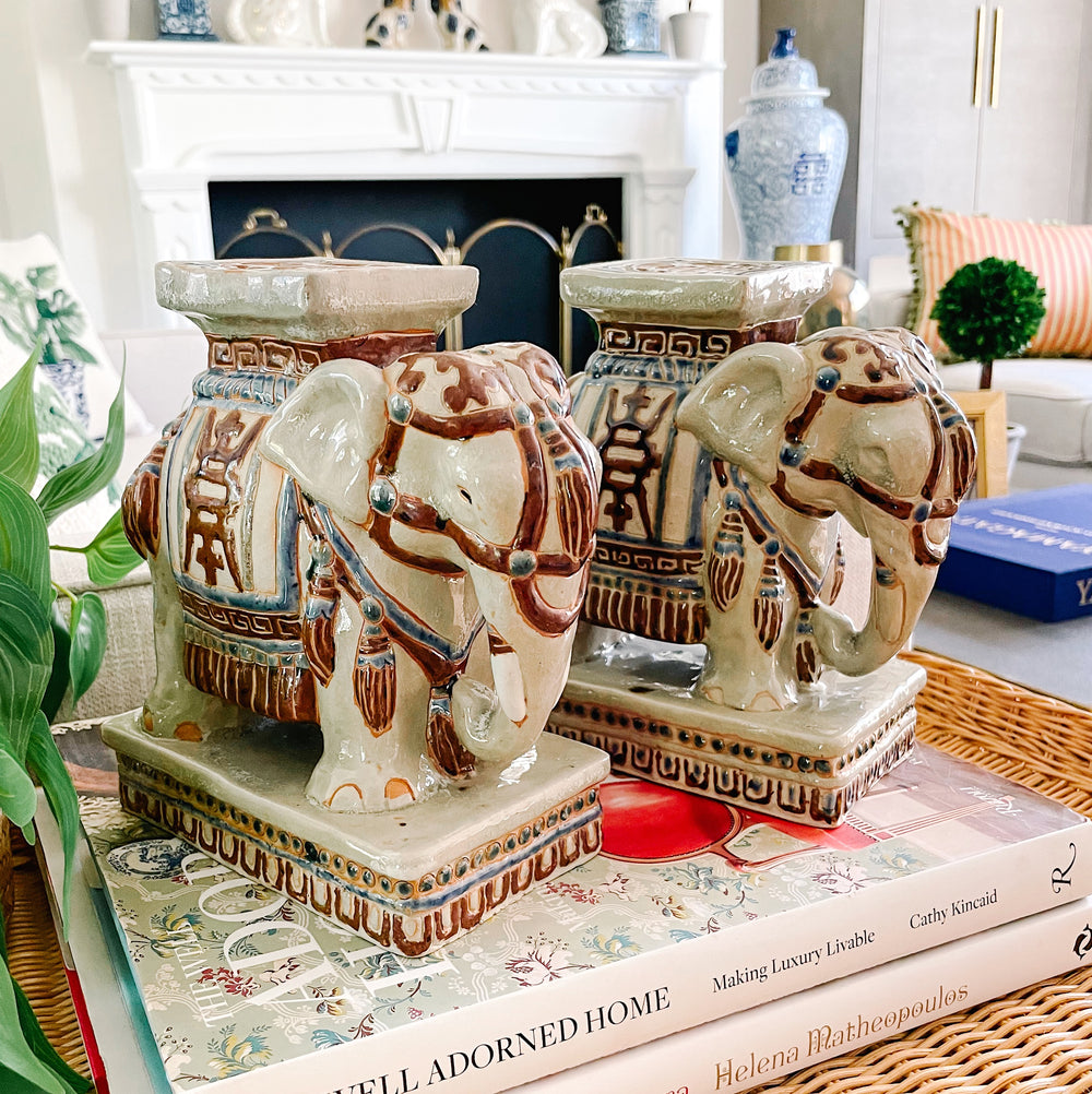 Vintage Chinoiserie Elephants Bookends