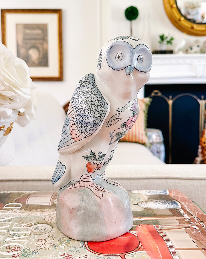 Vintage Chinoiserie Famille Rose Porcelain Owl