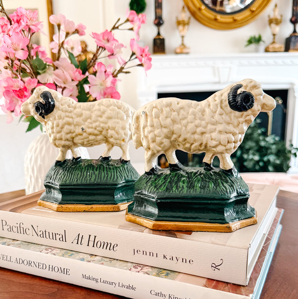 Vintage English Cast Iron Ram Bookends or Door Stops