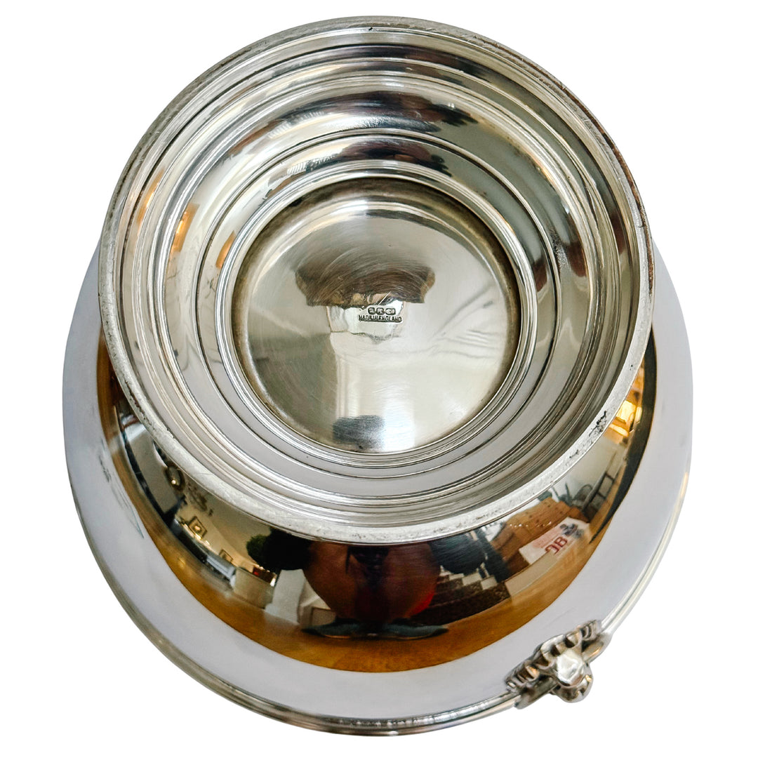 Vintage English Silver-Plated Lion Handles Pedestal Bowl With Engraved Crest