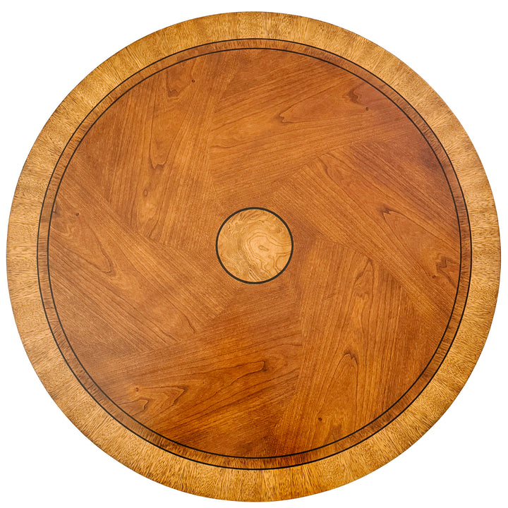 Vintage Ethan Allen Townhouse Upton Neoclassical Round Inlaid Walnut Pedestal Accent Table