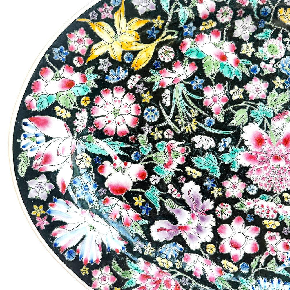 Vintage Famille Noire Millefleur Chinoiserie Oval Platter