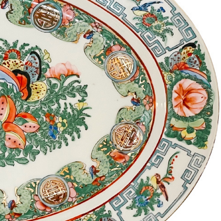Vintage Famille Rose Medallion Oval Platter