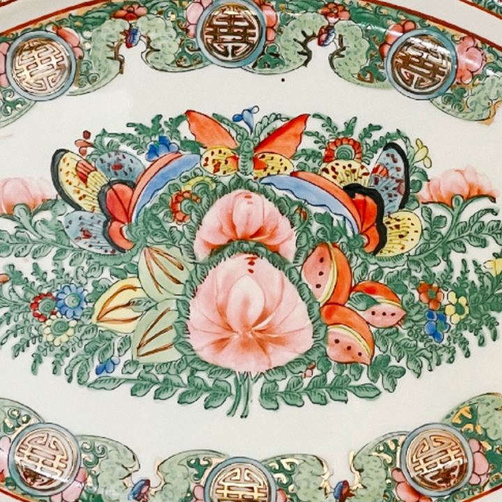 Vintage Famille Rose Medallion Oval Platter