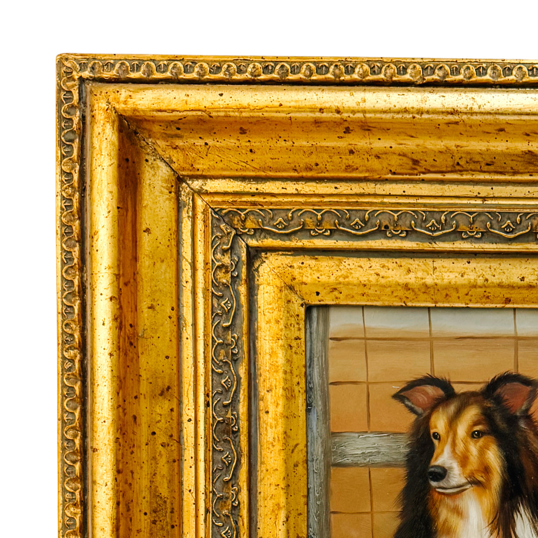 Framed Oil on Board Portrait of a Rough Collie