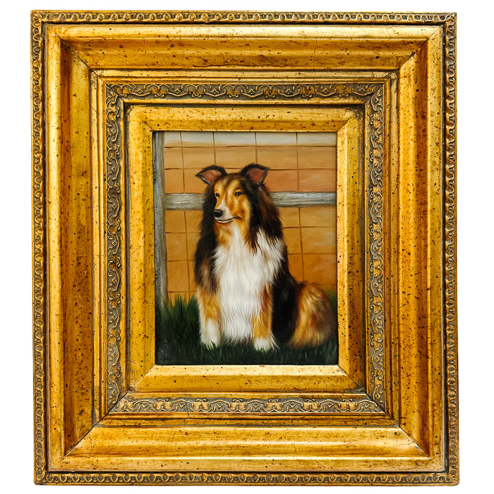 Framed Oil on Board Portrait of a Rough Collie