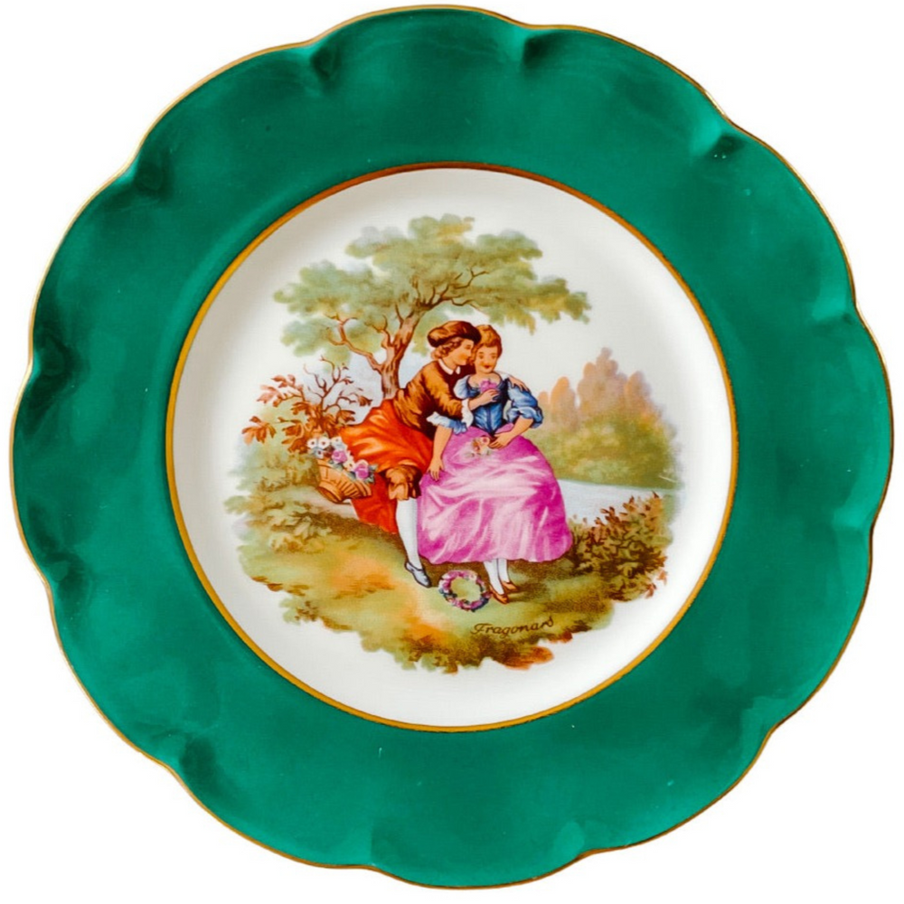 French Limoges Dinner Plates With Fragonard Lovers Scenes, Set of 12