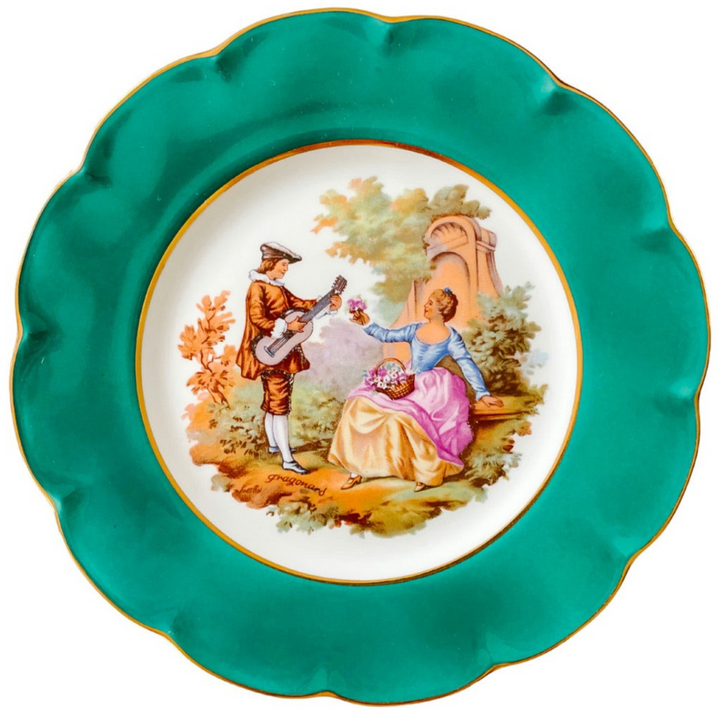 French Limoges Dinner Plates With Fragonard Lovers Scenes, Set of 12