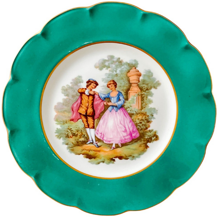 French Limoges Dinner Plates With Fragonard Lovers Scenes, Set of 12