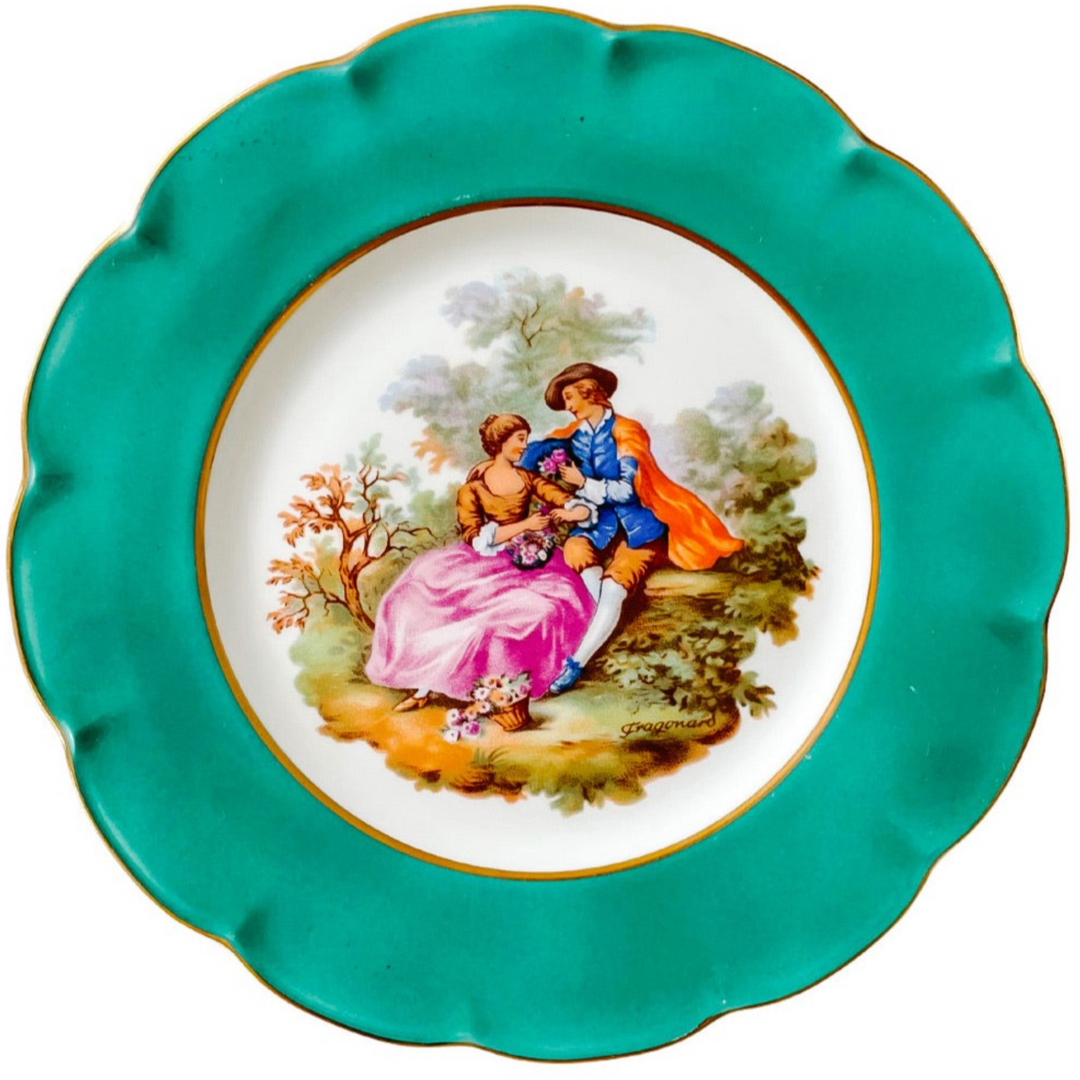 French Limoges Dinner Plates With Fragonard Lovers Scenes, Set of 12